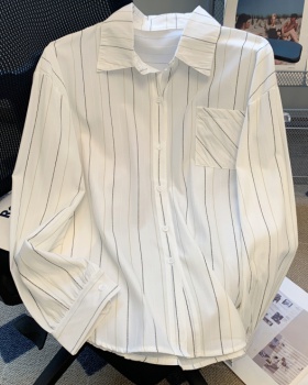 Loose Casual stripe spring tops lapel fashion refreshing shirt