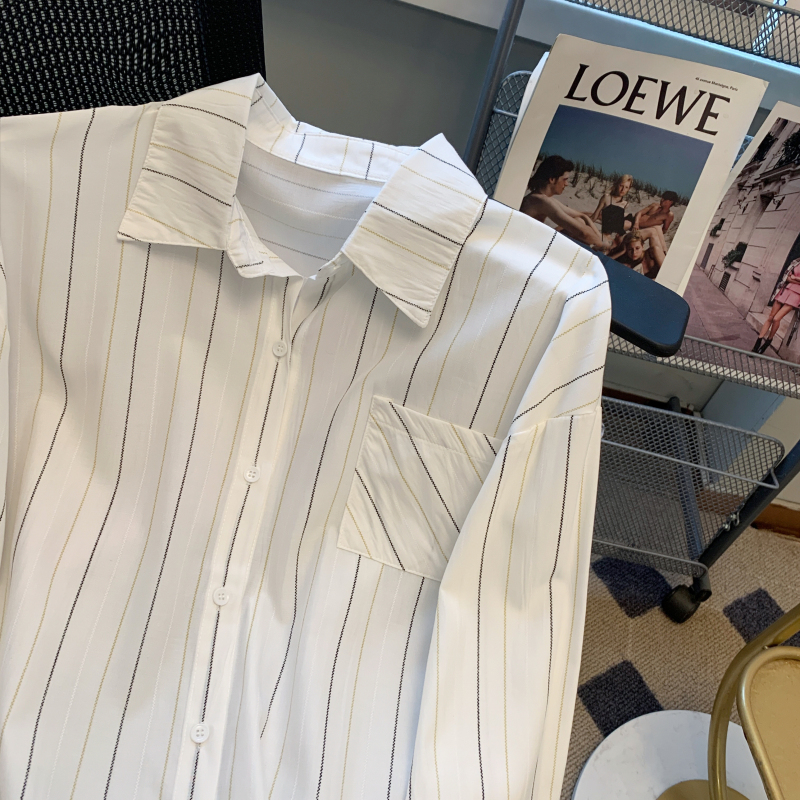 Loose Casual stripe spring tops lapel fashion refreshing shirt