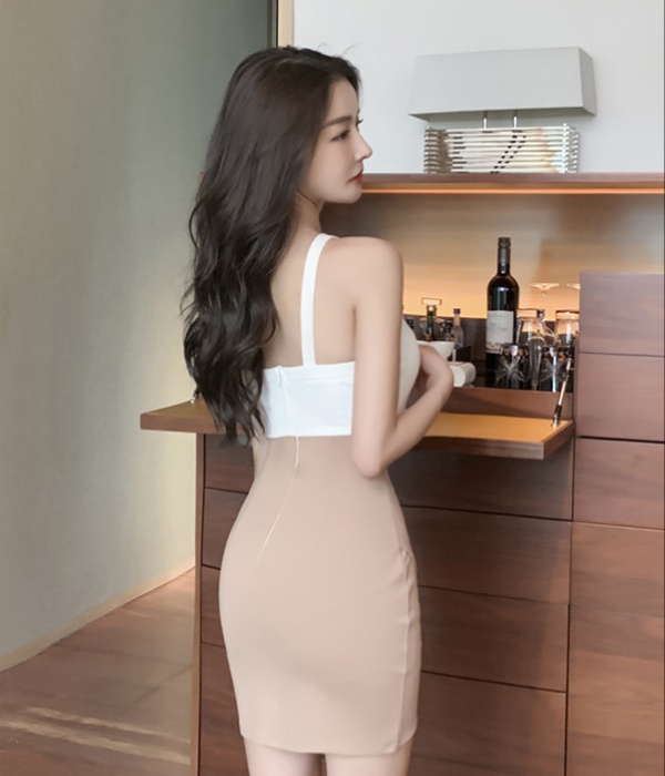 Sexy short dress mixed colors irregular strap dress