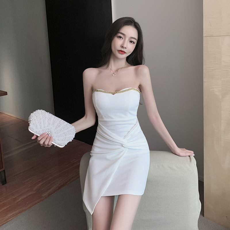 Package hip slim T-back low-cut wrapped chest dress for women