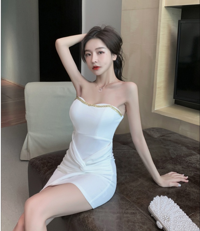 Package hip slim T-back low-cut wrapped chest dress for women
