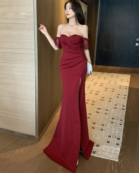 Wrapped chest split formal dress package hip banquet dress