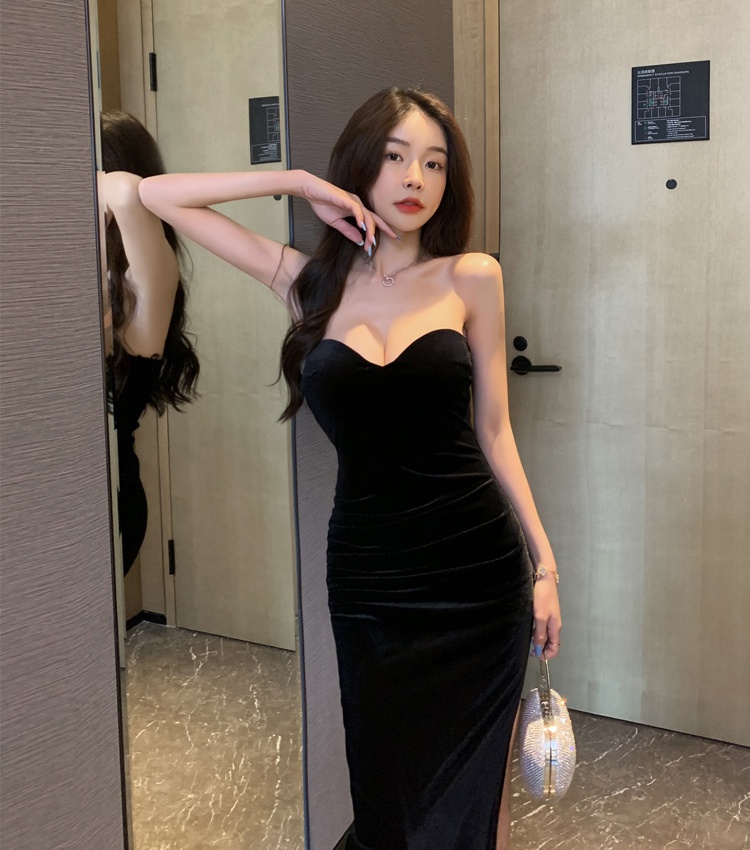 Long fashion wrapped chest temperament dress for women
