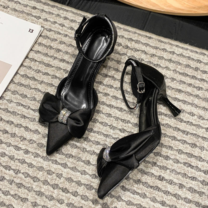 Bow sweet sandals fine-root high-heeled shoes for women