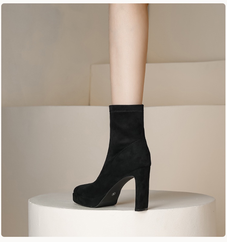 Thick high-heeled shoes ankle boots for women