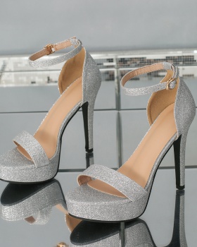 Silver sequins wedding shoes fashion high-heeled shoes