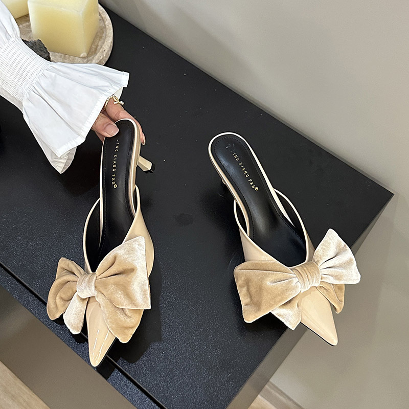 Fashion all-match broadcloth bow pointed slippers for women