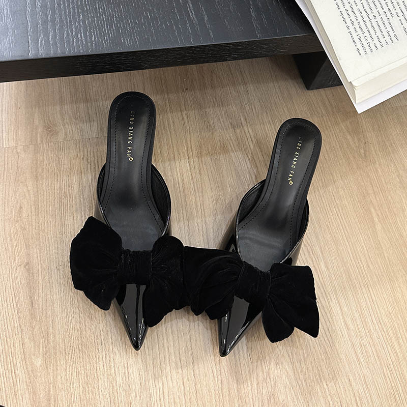 Fashion all-match broadcloth bow pointed slippers for women