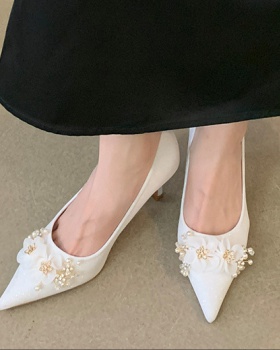 Low spring lazy shoes flowers pointed high-heeled shoes