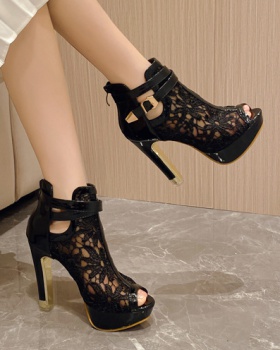 Lace large yard fish mouth boots sexy fashion high-heeled shoes