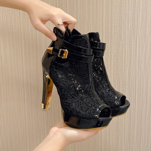 Lace large yard fish mouth boots sexy fashion high-heeled shoes