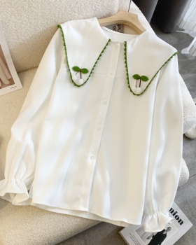 Long sleeve spring unique shirt white doll collar tops