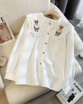Patch spring shirt doll collar tops for women