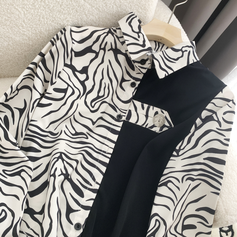 Long sleeve mixed colors tops spring zebra shirt for women