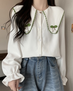Loose doll collar college style long sleeve shirt for women