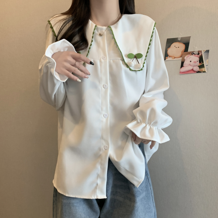 Loose doll collar college style long sleeve shirt for women