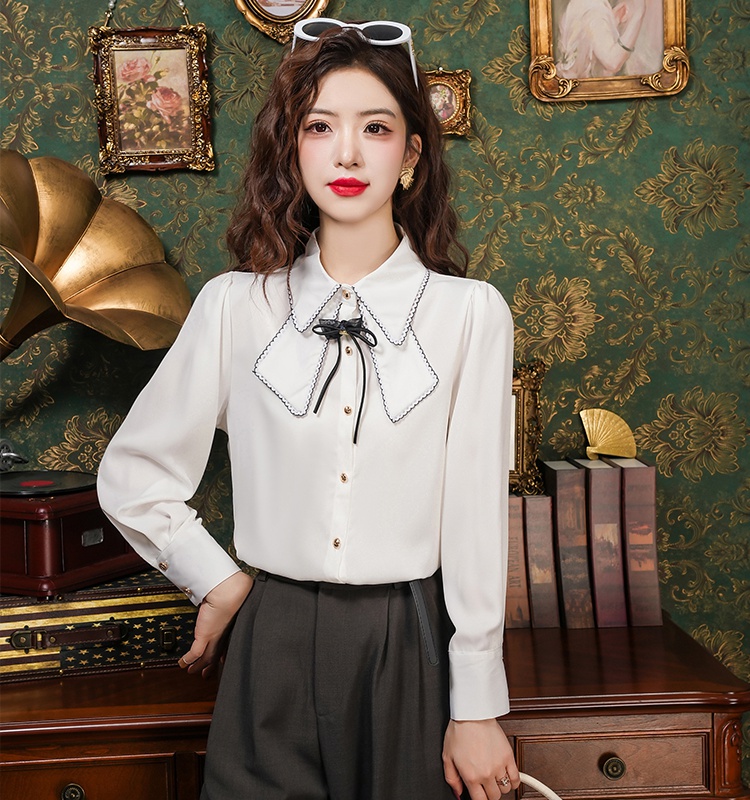 Spring unique France style tops all-match satin shirt
