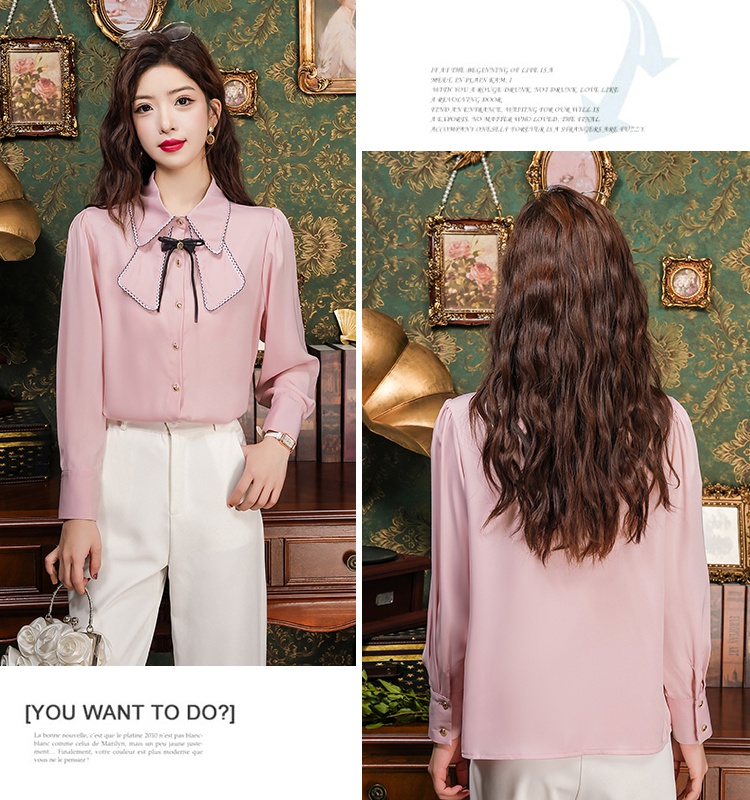 Spring unique France style tops all-match satin shirt