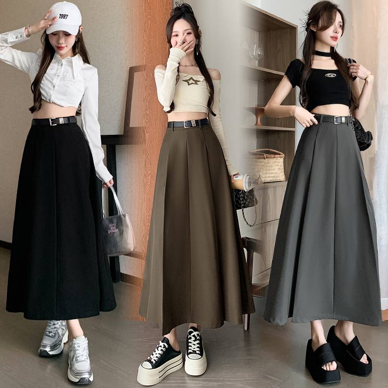 High waist A-line skirt long exceed knee business suit
