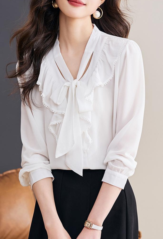 France style slim small shirt V-neck chiffon shirt for women