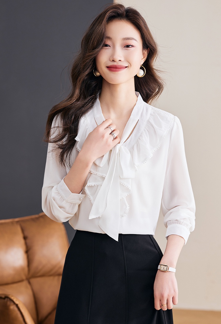 France style slim small shirt V-neck chiffon shirt for women