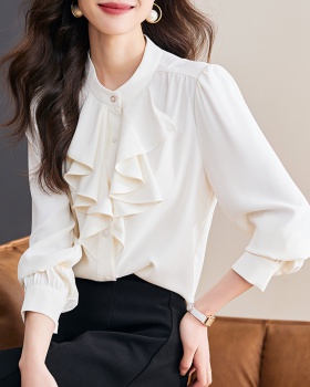 Spring small shirt cstand collar chiffon shirt for women