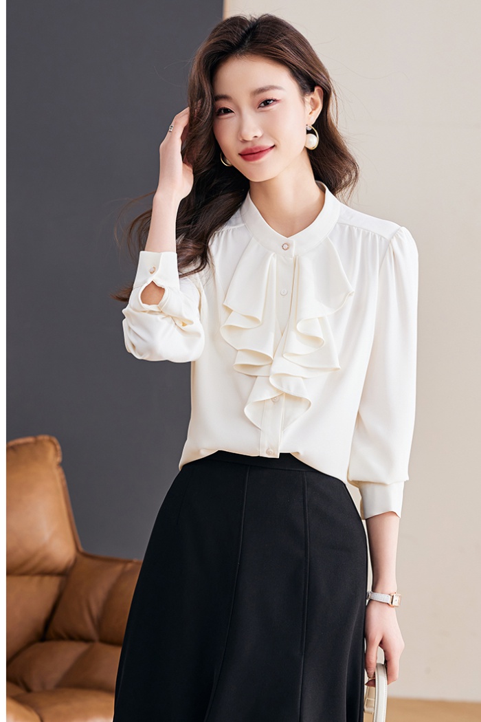 Spring small shirt cstand collar chiffon shirt for women