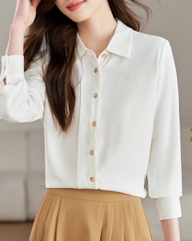 Satin France style profession white spring shirt for women