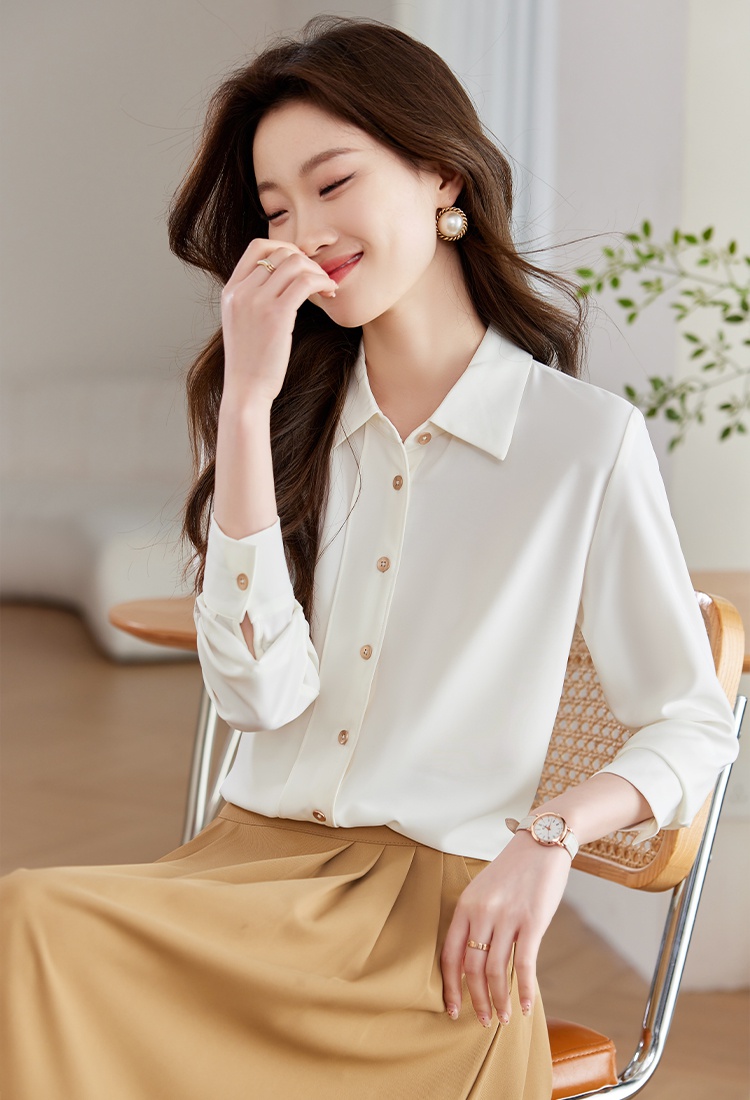 Satin France style profession white spring shirt for women