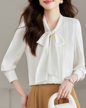 Temperament bow spring tops unique elegant shirt for women
