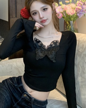 Butterfly embroidery T-shirt sexy tops for women
