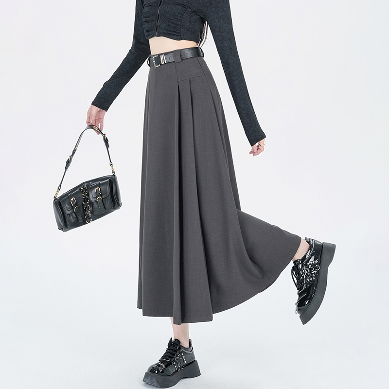 Spring gray long skirt A-line high waist skirt for women
