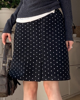 Polka dot A-line skirt woolen split short skirt