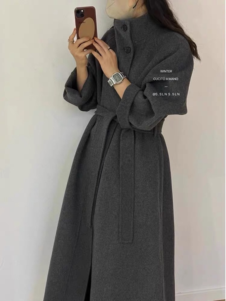 Frenum long overcoat thick woolen coat for women
