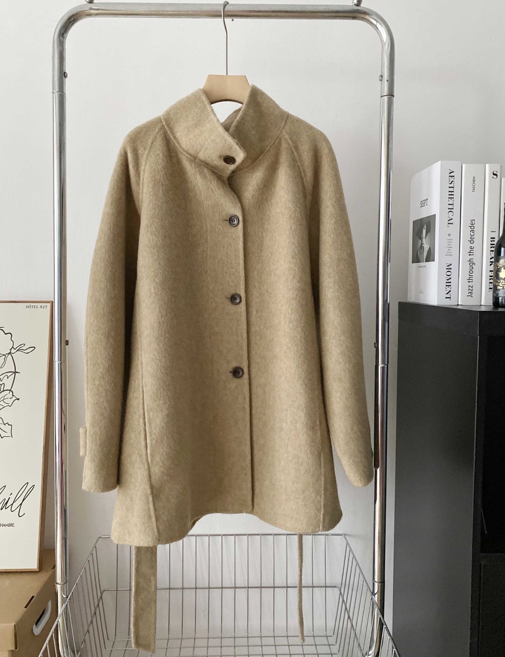 Long single-breasted wool frenum autumn and winter coat