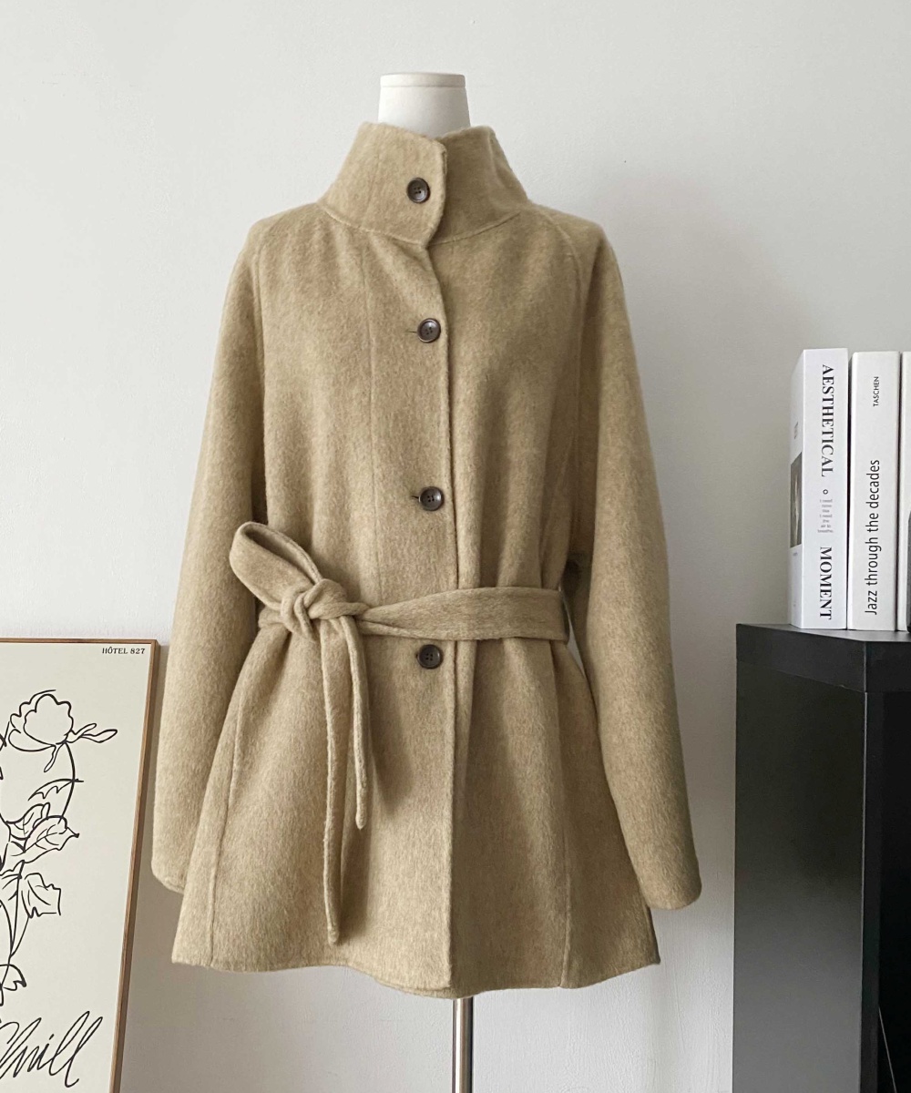 Long single-breasted wool frenum autumn and winter coat