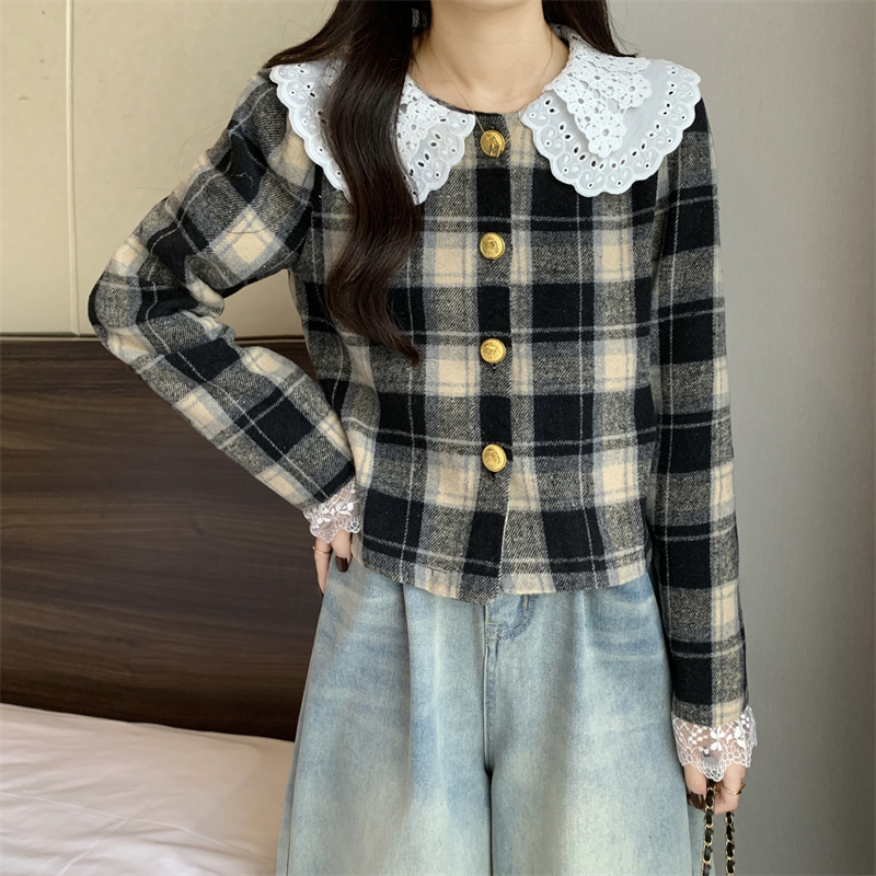 Short splice petal sleeve France style temperament cardigan