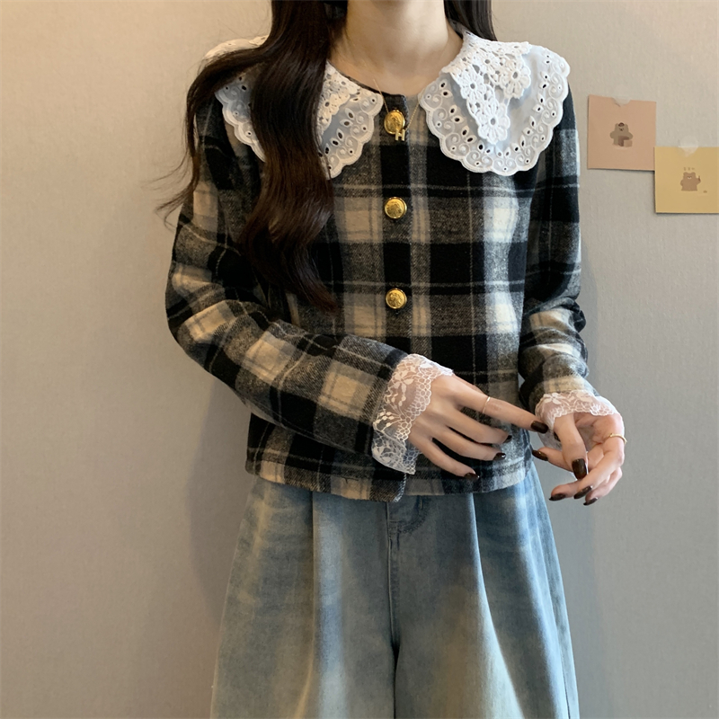 Short splice petal sleeve France style temperament cardigan