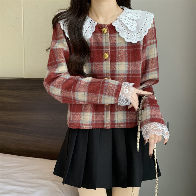 Short splice petal sleeve France style temperament cardigan