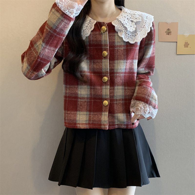 Short splice petal sleeve France style temperament cardigan