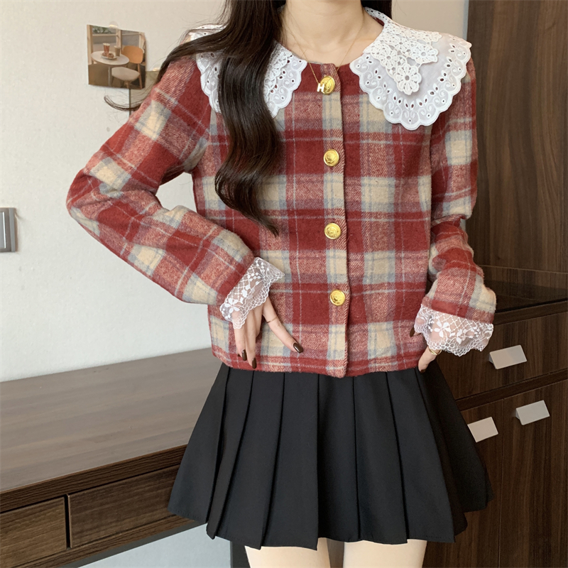 Short splice petal sleeve France style temperament cardigan