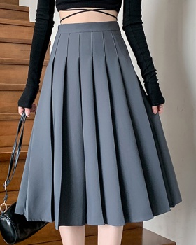 Pleated gray long skirt summer spring and autumn skirt
