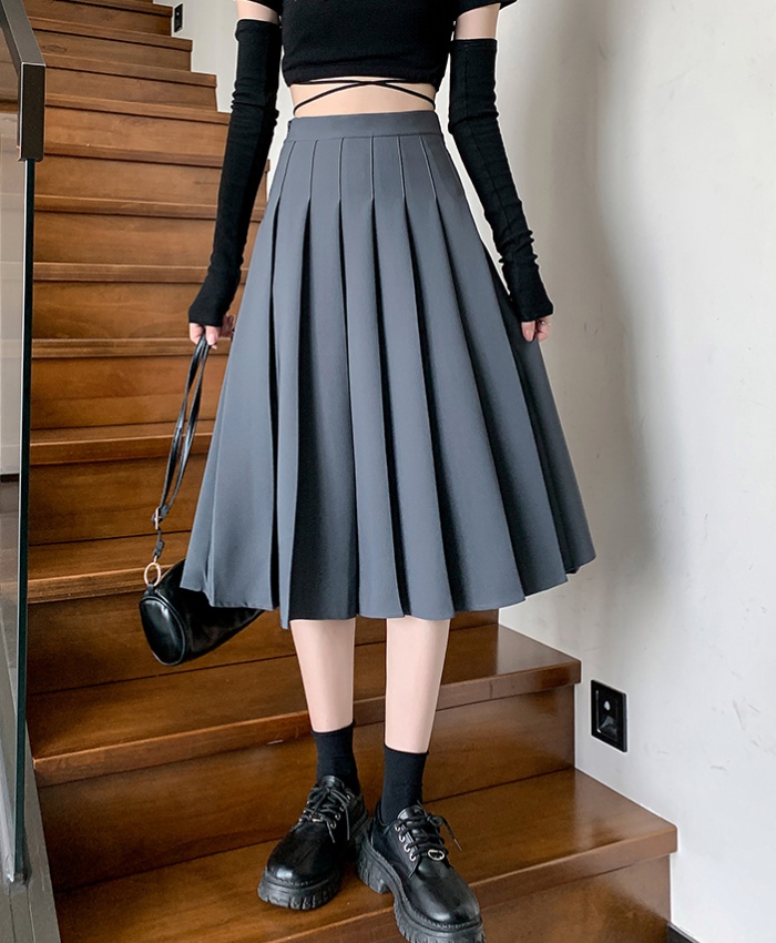 Pleated gray long skirt summer spring and autumn skirt