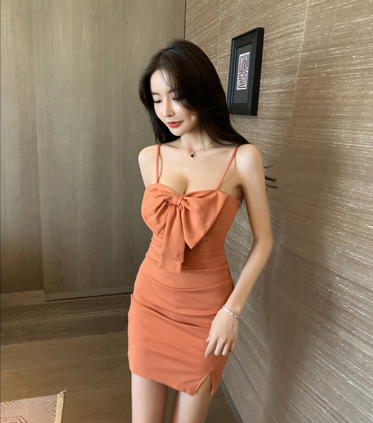 Package hip low-cut sling sexy temperament bow dress