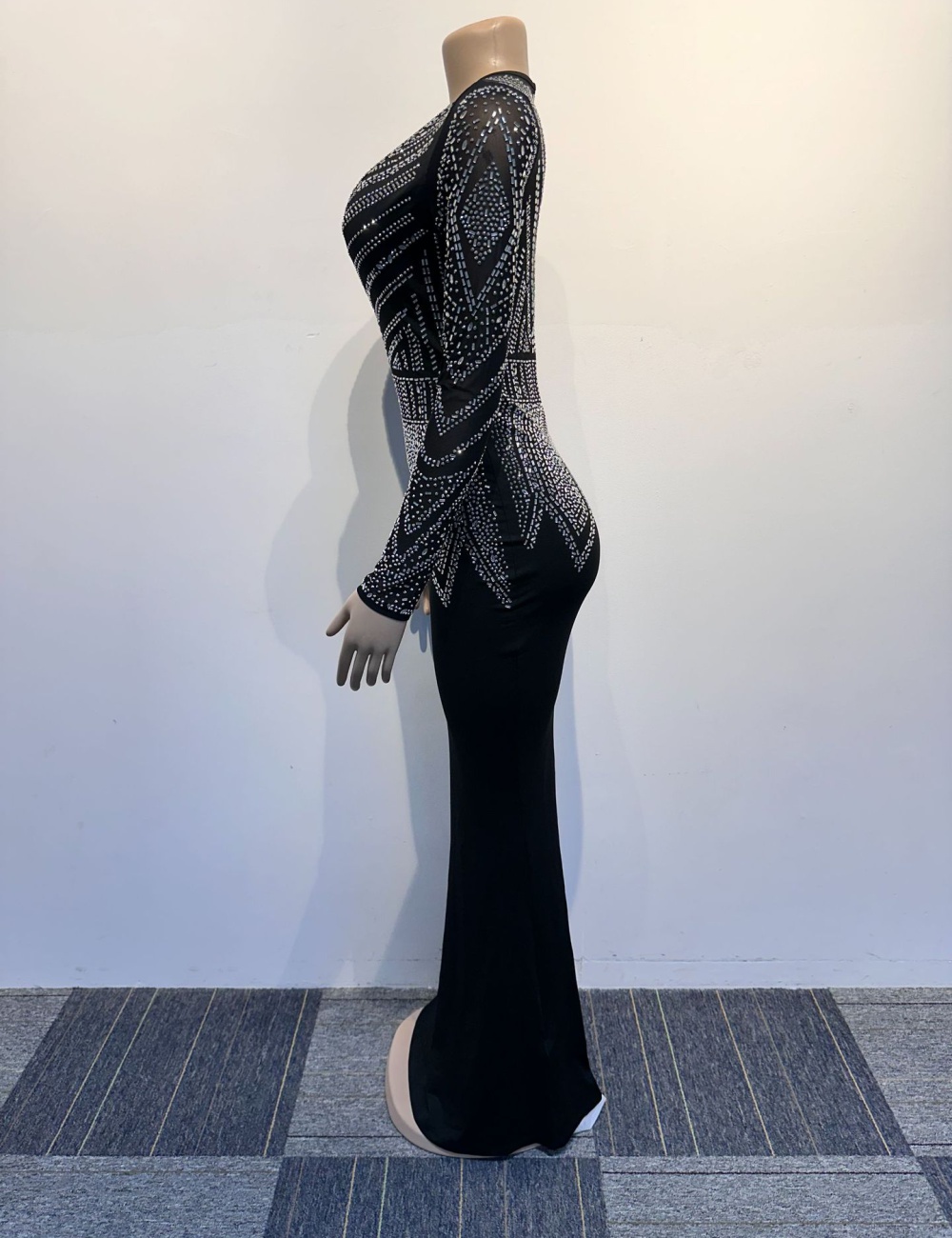 Rhinestone European style package hip V-neck sexy dress
