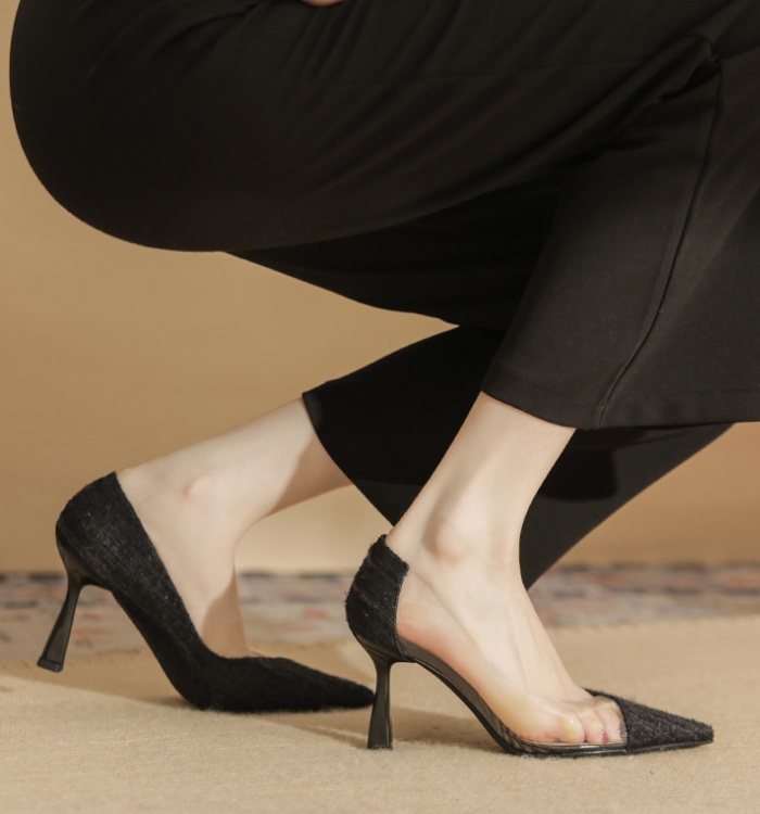 Transparent shoes sheepskin high-heeled shoes for women