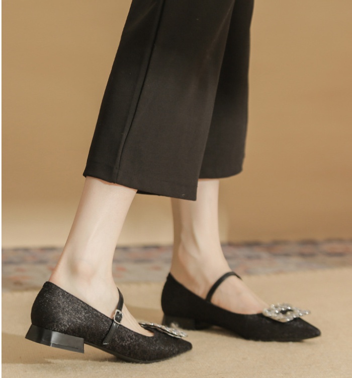 Thick side buckle flattie pointed shoes for women
