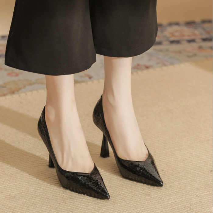 Sheepskin low shoes pointed high-heeled shoes for women