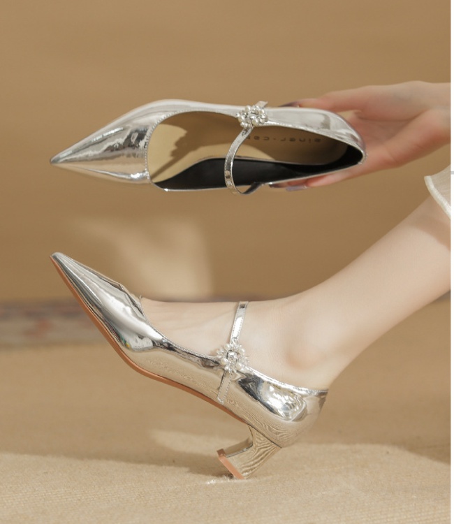 Pointed high-heeled shoes silver shoes for women