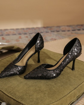 Spring sequins high-heeled shoes fine-root sheepskin shoes